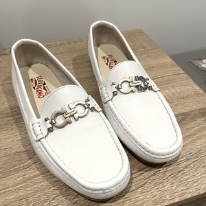 White Ferragamo Driving Loafers 9 1/2 M